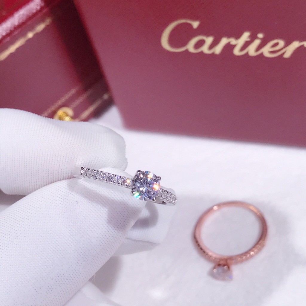 Cartier four claw row diamond ring 925 sterling silver high carbon diamond micro inlay shining bright fashion trend size 5678