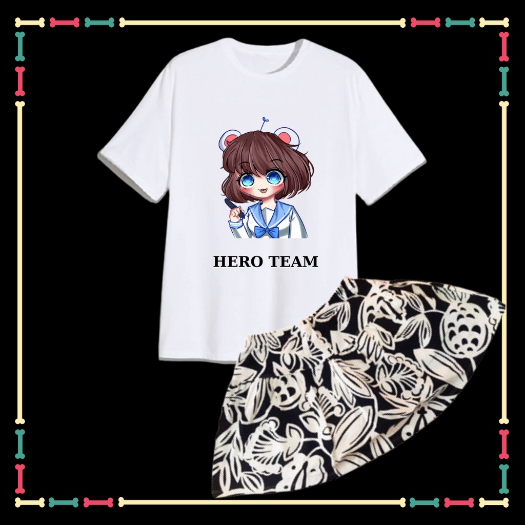 Váy+ Áo Hero Team siêu hot hiện nay tay ngắn xịn xò cho bé gái