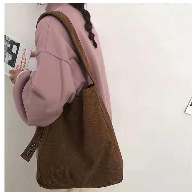 Túi tote nhung tăm basic dễ phối đồ xinh xắn phong cách hàn quốc cho học sinh sinh viên