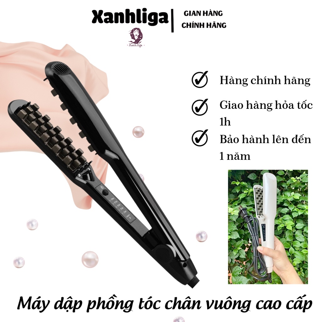 Máy bấm xù dập phồng tóc 5 mức chỉnh nhiệt tạo kiểu tóc. dập xù chân vuông cao cấp 2in1 Hàn Quốc - Xanhliga