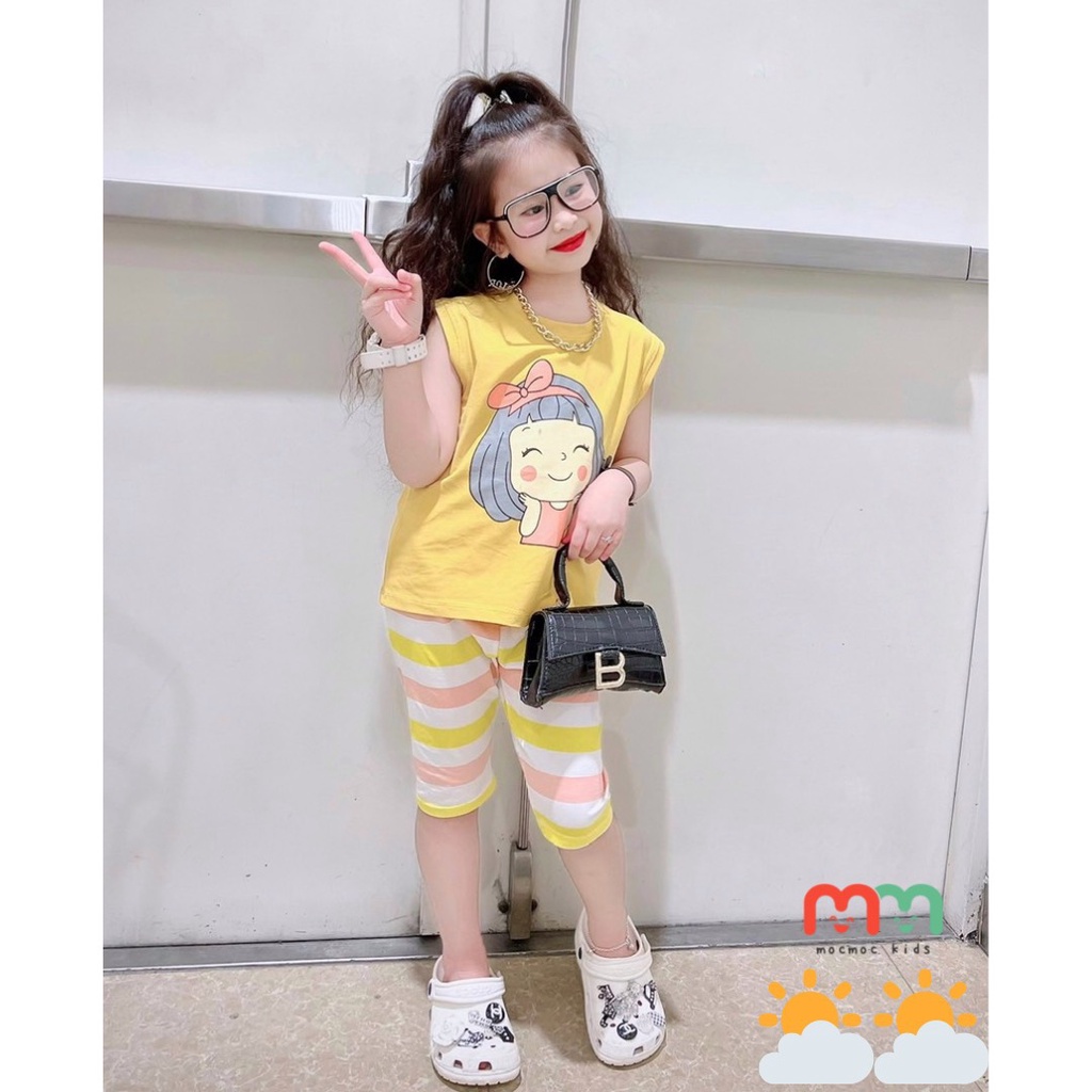 Đồ bộ bé gái sát nách mùa hè phối quần legging thun cotton mềm mịn mát co dãn cho bé 9kg đến 41kg