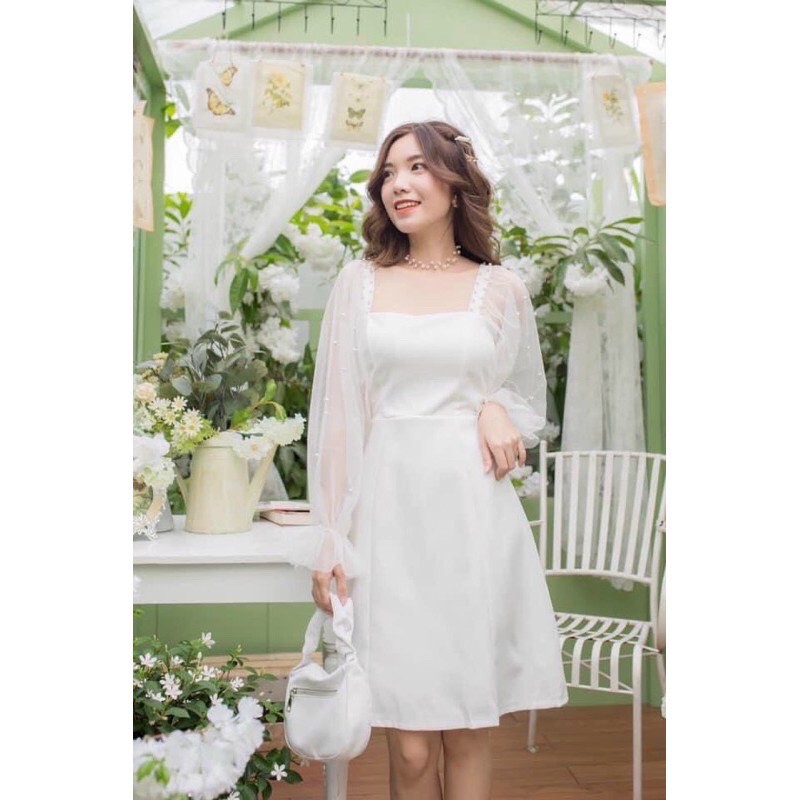 Gin dress - Đầm nữ dự tiệc tay phồng phối lưới đính hạt siêu xinh - cece house