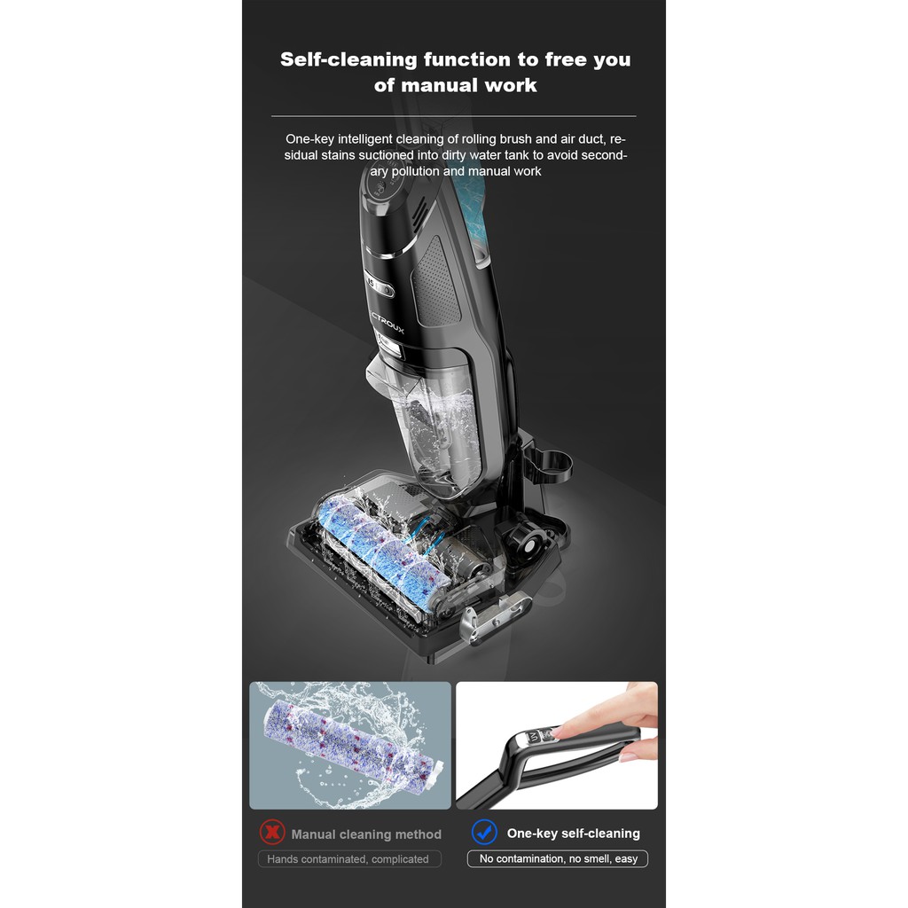 Máy hút bụi cầm tay không dây 2-trong-1 vừa hút vừa lau, tự giặt giẻ lau LIECTROUX i5 PRO