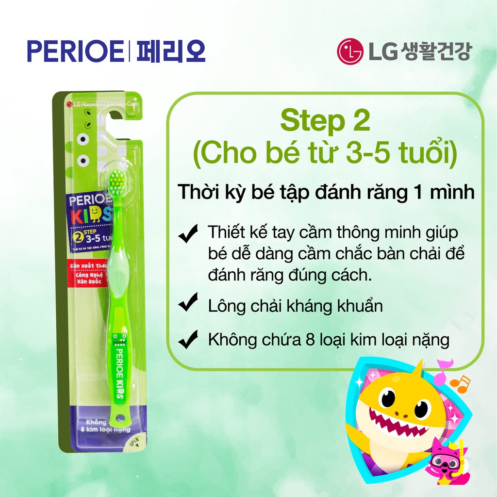 Bàn chải đánh răng trẻ em Perioe Kids Step (3-5 tuổi, từ 6 tuổi)