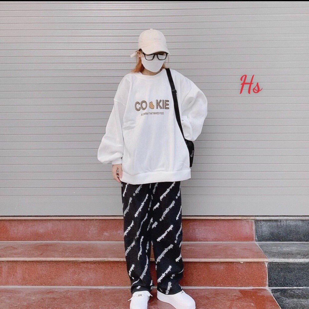 Áo Nỉ Unisex Fashion Cookie Trắng Form Dài Năng Động Ulzzang.TP