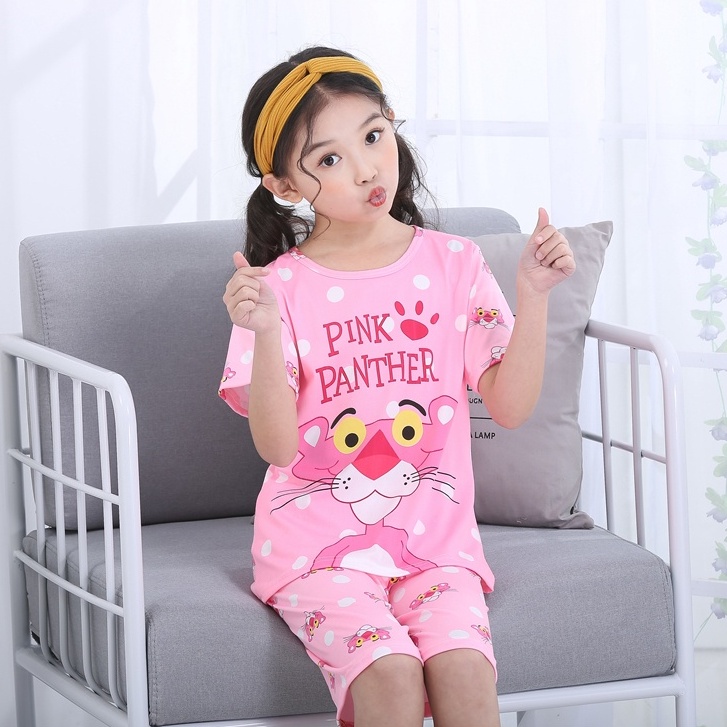 Bộ Đồ Ngủ Ngắn Tay Cổ Tròn In Hình Mèo Hello Kitty Dễ Thương Thoải Mái Cho Bé Gái