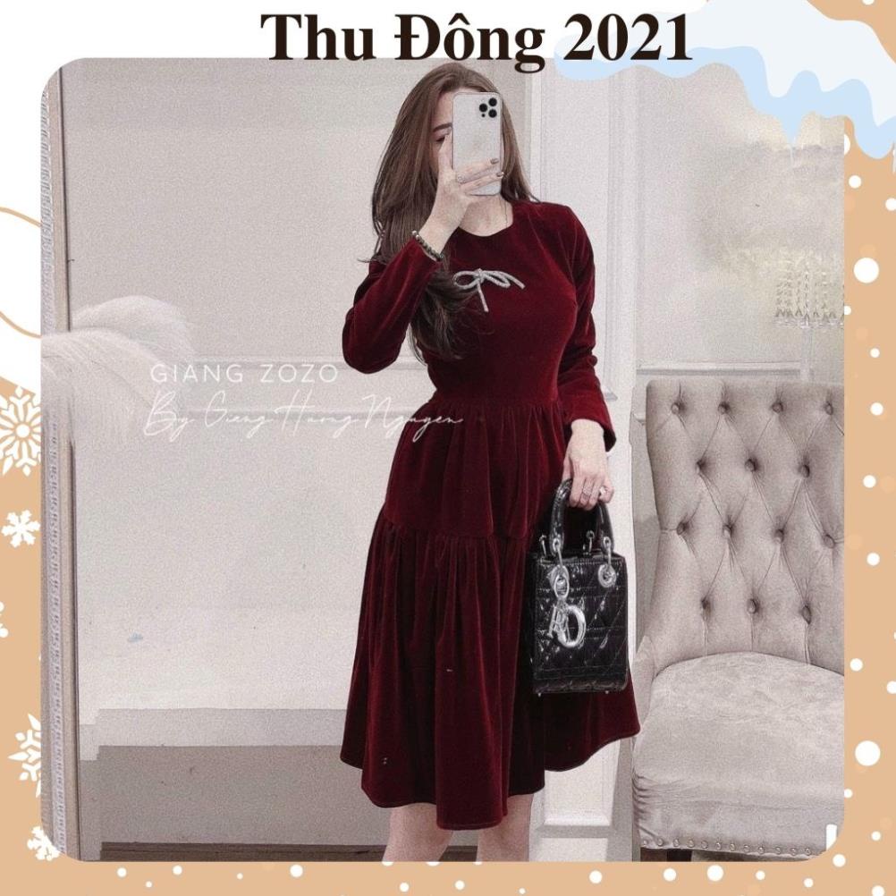 Váy nhung tiểu thư, váy nhung đỏ hàng thiết kế phối nơ sang đẹp tay bồng diện đi chơi nhứt nách | BigBuy360 - bigbuy360.vn
