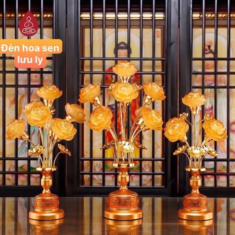 ĐÈN LED HOA SEN LƯU LY 7 MÀU THỜ CÚNG TRANG TRÍ