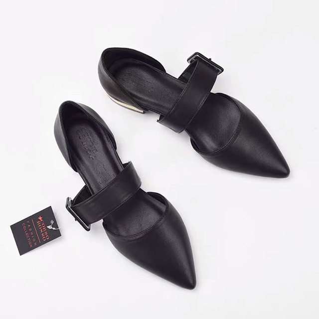 ORDER 🌹 MNG giày bệt nơ tua rua mũi nhọn da đen