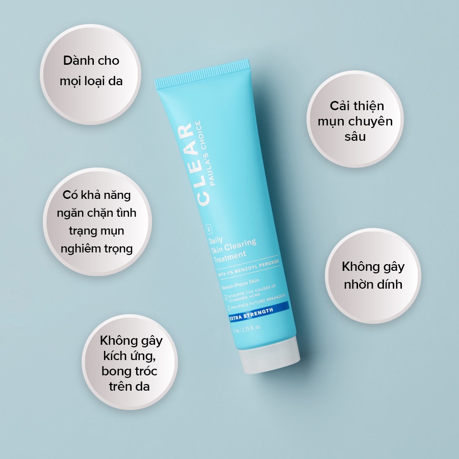 Kem chấm mụn giảm sưng đỏ chống viêm chứa 5% Benzoyl Peroxide Paula's Choice Clear Extra Strength Daily Skin Treatment