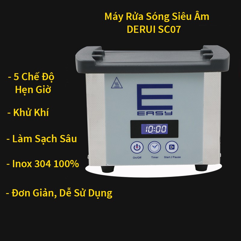 Máy Rung Rửa Sóng Siêu Âm Derui SC07 Màn Hình LCD, Máy Rung Khử Khí Làm Sạch Sâu, Máy Rửa Trang Sức Đa Năng Derui