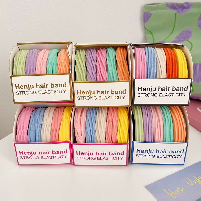 Set 5 Dây Buộc Tóc Cao Su Co Giãn Màu Kẹo Trơn Dễ Thương Cho Nữ