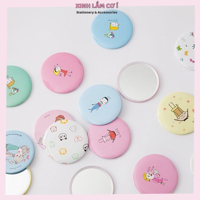 Gương Trang Điểm Mini Siêu Cute Viền Kim Loại Cầm Tay Bỏ Túi Hàn Quốc Tiện Lợi [Xinh Lắm Cơ Í]