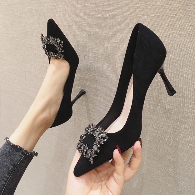Giày Cao Gót Mũi Nhọn Đính Đá 7cm hàng QUẢNG CHÂU CAO CẤP
