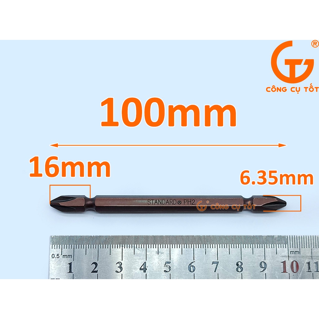 Vỉ 10 mũi bắt vít 2 đầu bake thép S2 xi nâu Standard