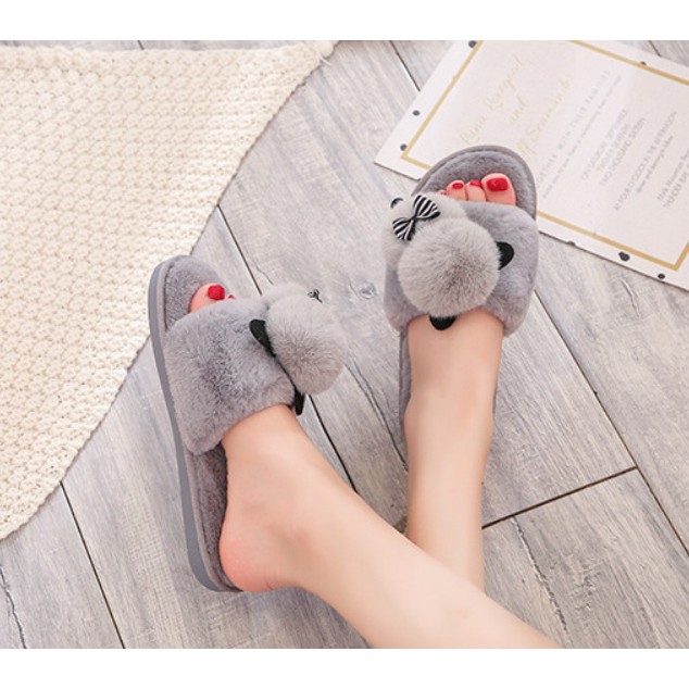 Dép lông đi trong nhà gấu nằm sấp S037 cao cấp, lông mềm, hàng Quảng Châu