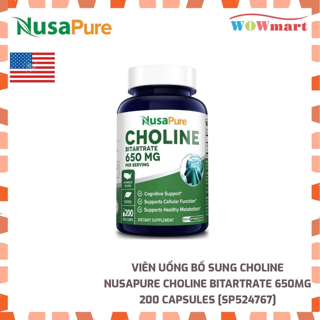 Viên uống bổ sung Choline NusaPure Choline Bitartrate 650mg 200 Capsules