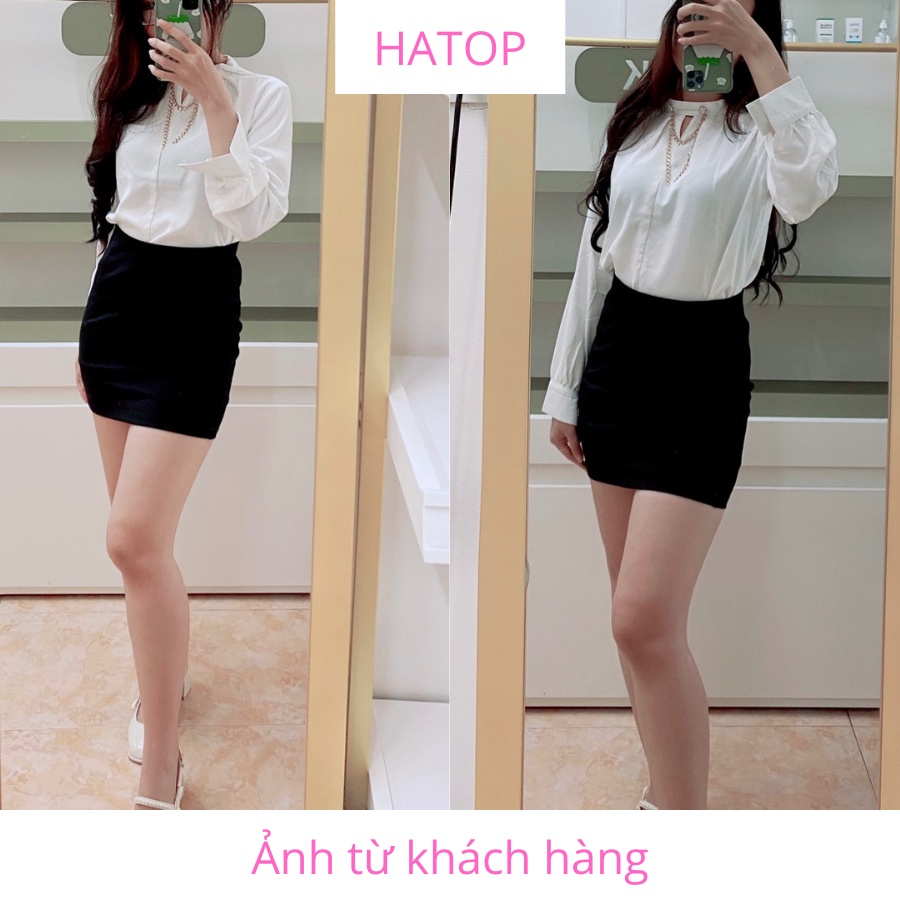 Chân váy công sở ôm HATOP dáng ngắn vải thun co giãn 4 chiều loại 1 màu đen có 1 túi bên trong CVOD015