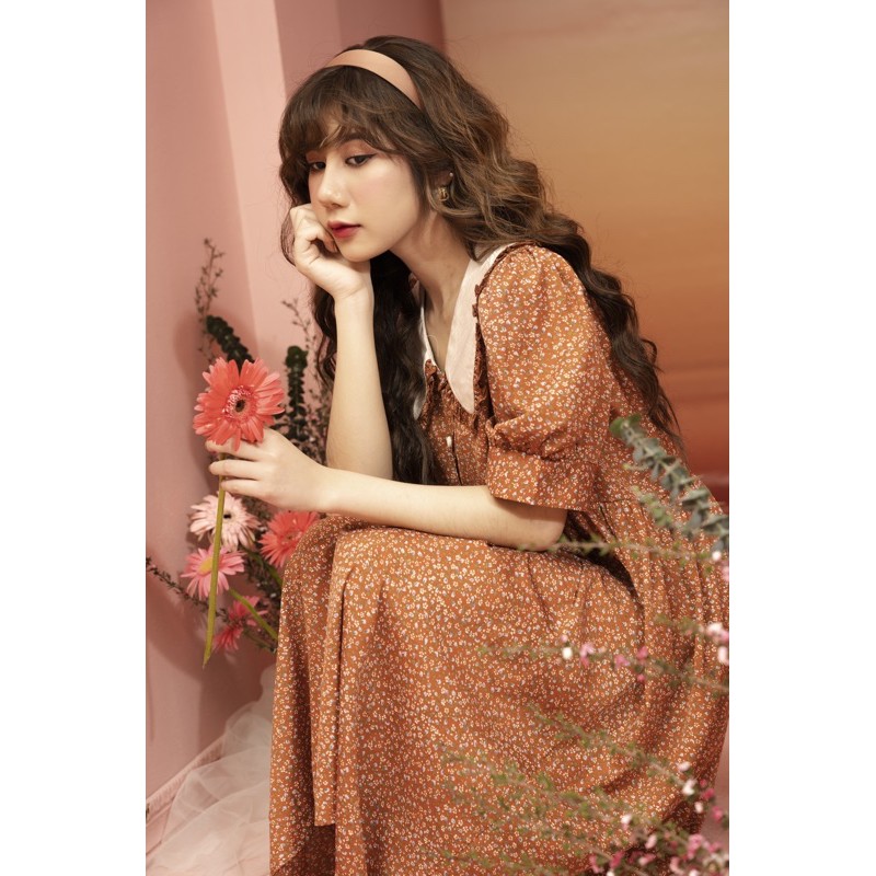 [Mã FATHANG5 giảm 10K đơn 50K] Đầm babydoll vintage - hoa nhí cam | BigBuy360 - bigbuy360.vn