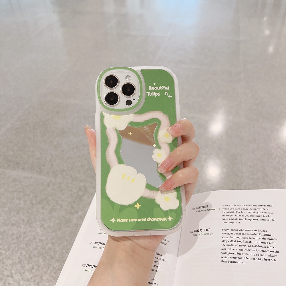 Ốp Điện Thoại TPU Silicon Mềm Mặt Gương Hình Hoa Dễ Thương Cho iphone 11 12 13 pro max mini XR XS 7 8 plus