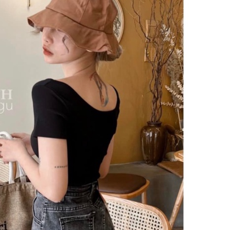 Áo thun croptop nữ cổ vuông Bare ôm body tay ngắn , áo thun nữ cổ vuông tay ngắn dáng ôm - AO0149