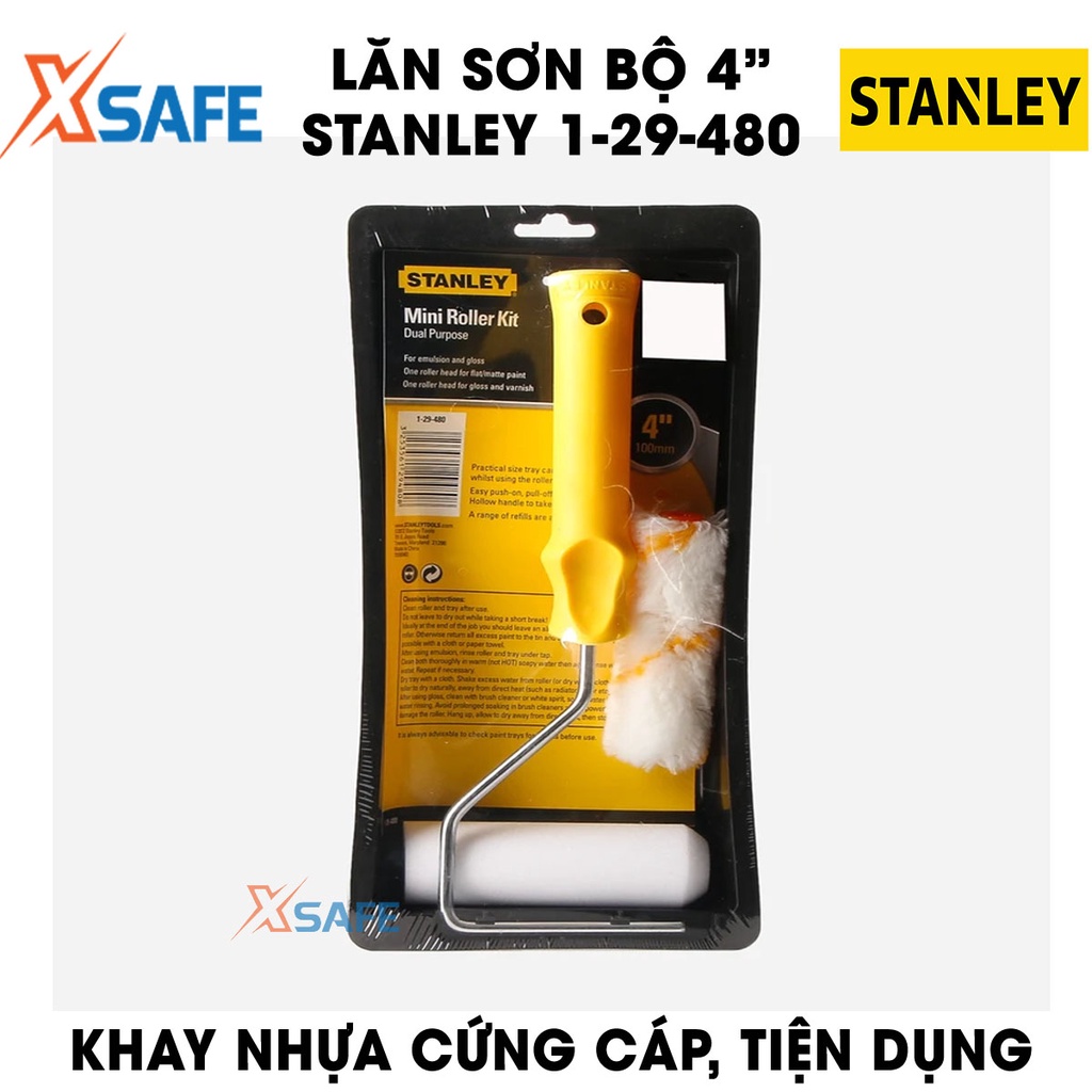 Lăn sơn STANLEY 1-29-480 4 inch Con lăn sơn nước thiết kế linh hoạt, chất liệu vải bông mềm thấm hút sơn tốt, lăn mịn