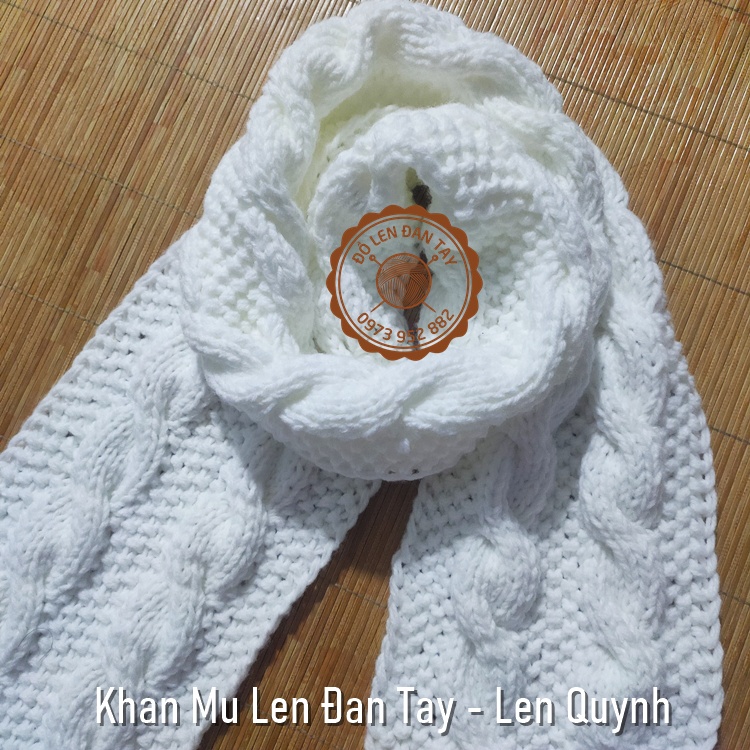 Khăn mũ len đan tay màu trắng
