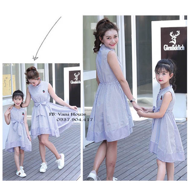SÉT ĐẦM SỌC CẶP MẸ & BÉ GÁI