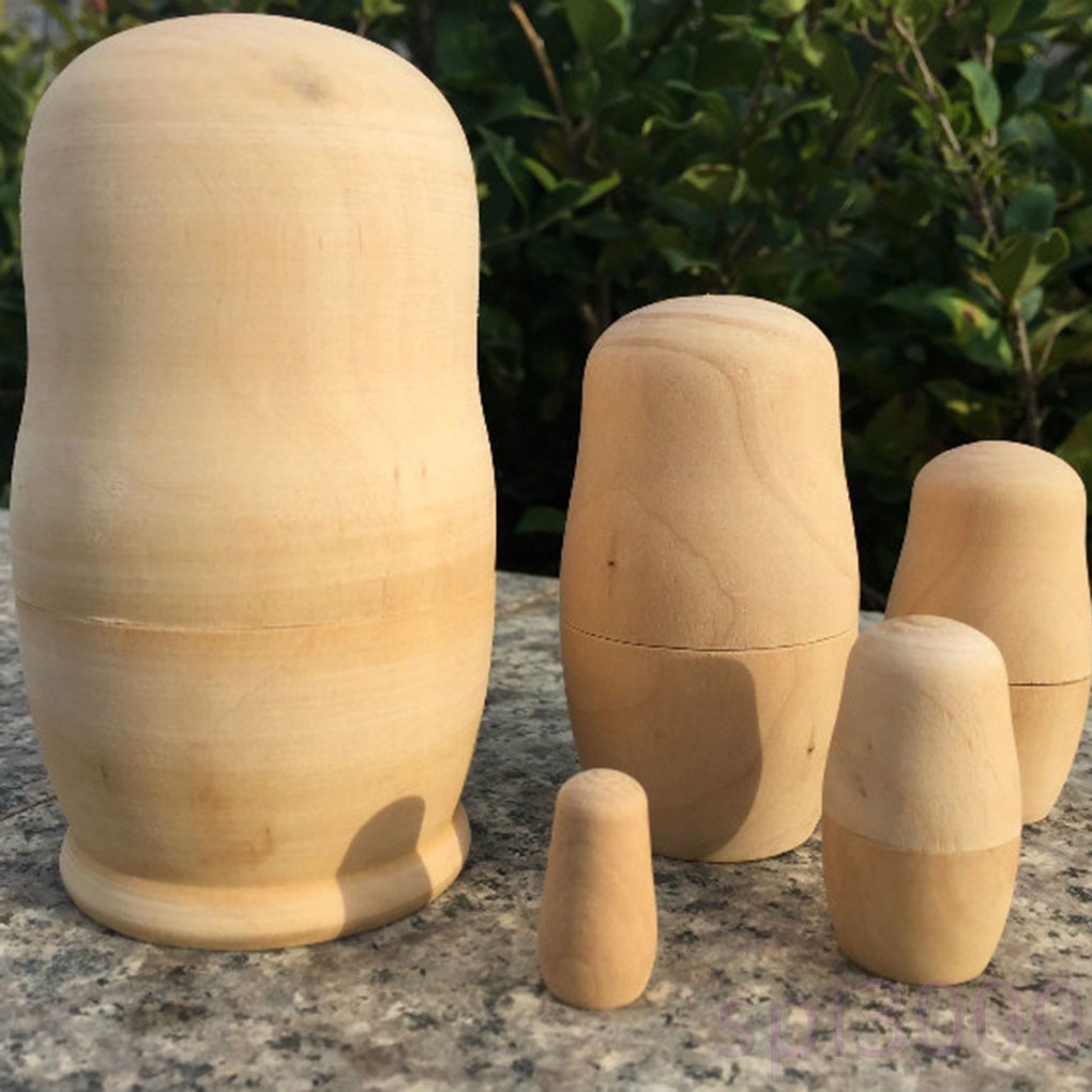 Bộ 5 búp bê Nga bằng gỗ chưa sơn