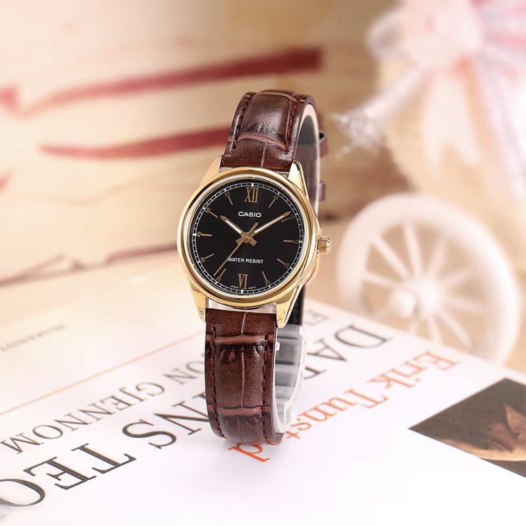 Đồng hồ nữ Casio chính hãng mặt tròn chống nước 3ATM , dây da - đồng hồ LTP V005