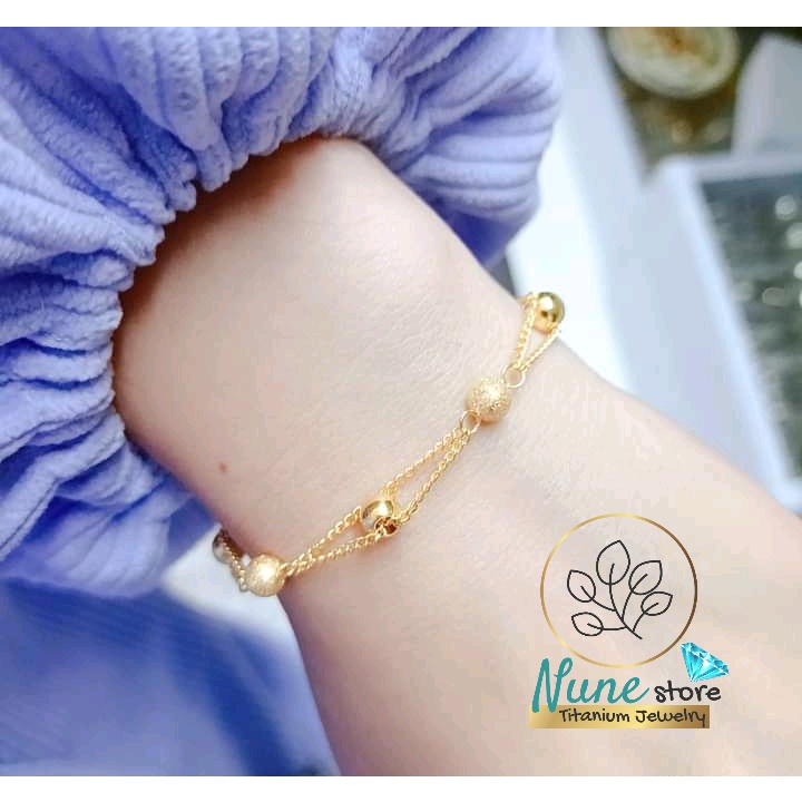 Vòng tay, lắc tay titan nữ không gỉ cao cấp bi nhỏ Nune store kiểu Hàn Quốc