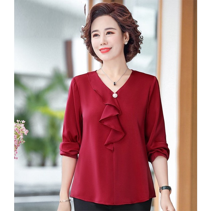 45-80kg - Thời Trang Trung Niên - Áo Kiểu U50-60 Size Lớn Dạng Áo Sơ Mi Quý Bà In Họa Tiết Sắc Màu 3A30 3A05 3A06