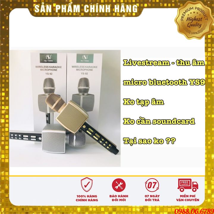 Míc Karaoke Cao Cấp YS92⚡FREE SHIP⚡( Mẫu Mới 2021) Micro Đa Năng 3 In 1,Mic Kiêm Loa, Âm Bass Ấm, chức năng như vỗ tay