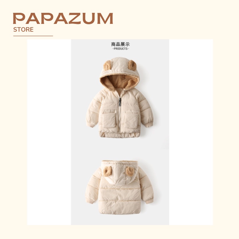 Áo khoác phao tai gấu cho bé trai bé gái lót lông mịn chất dày dặn ấm áp PAPAZUM 3232332222