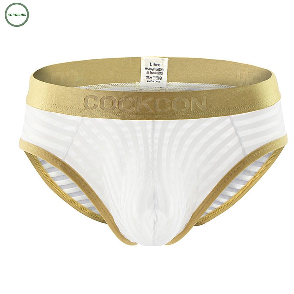 Mesh Mens Sexy U Convex Pouch Underwear Golden Waistline Briefs Underpants