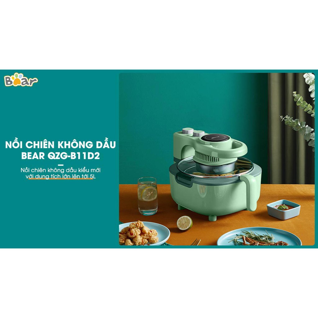 Nồi chiên không dầu Bear QZG-B11D2 5L vỏ đáy chống dính an toàn thiết kế sang trong Tuli Store