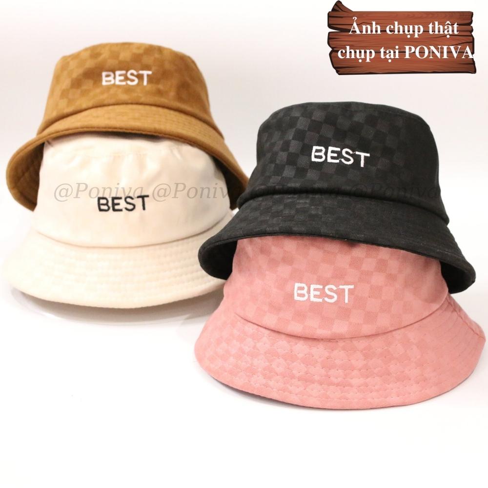 Mũ bucket ❤️ Nón tai bèo vành cụp thêu chữ BEST chất nhung caro form unisex Ulzzang Thời trang PONIVA siêu hot