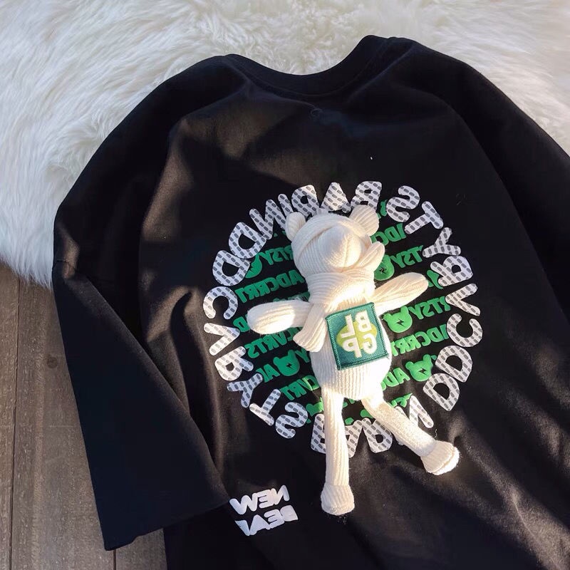 Áo Thun Tay Ngắn Dáng Rộng In Hình Gấu Màu Xanh Dương Thời Trang Mùa Hè Cho Nữ