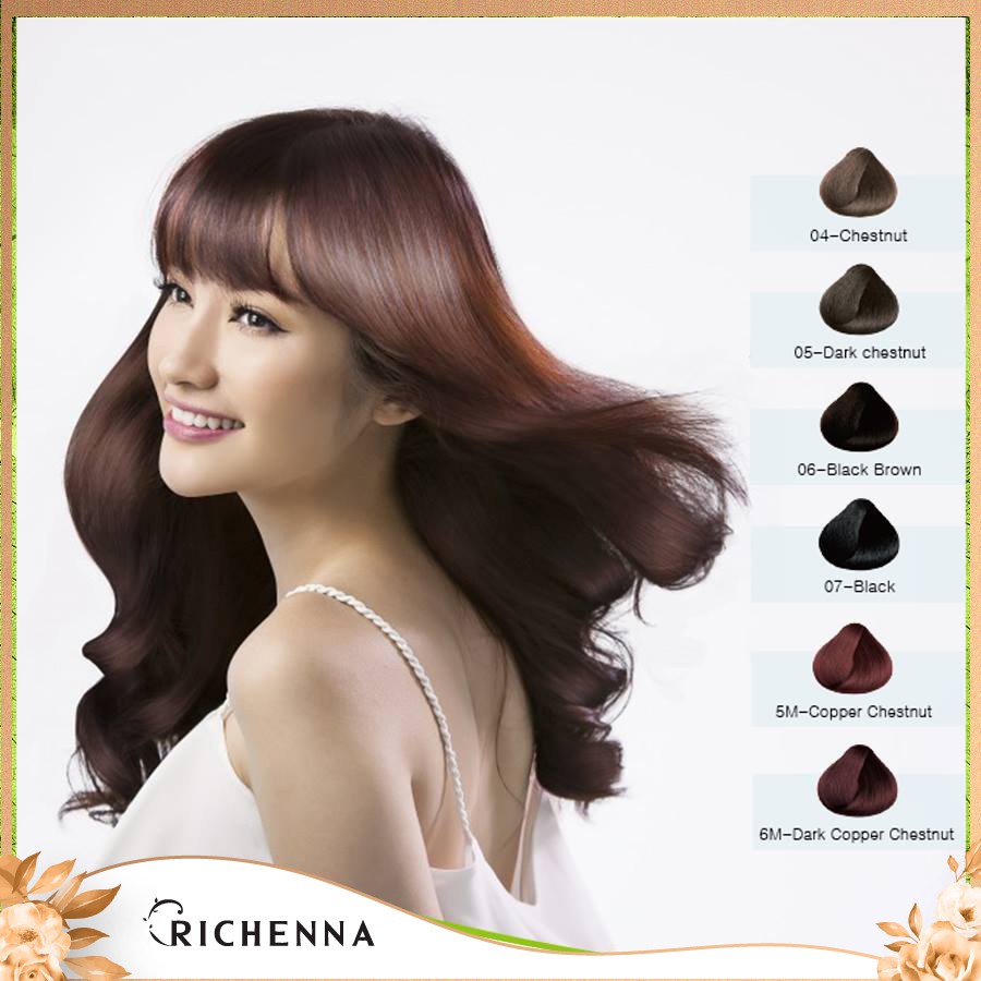 Thuốc nhuộm tóc phủ bạc thảo dược nhân sâm Richenna Hi-Speedy Color Hàn Quốc màu nâu hạt dẻ 60G