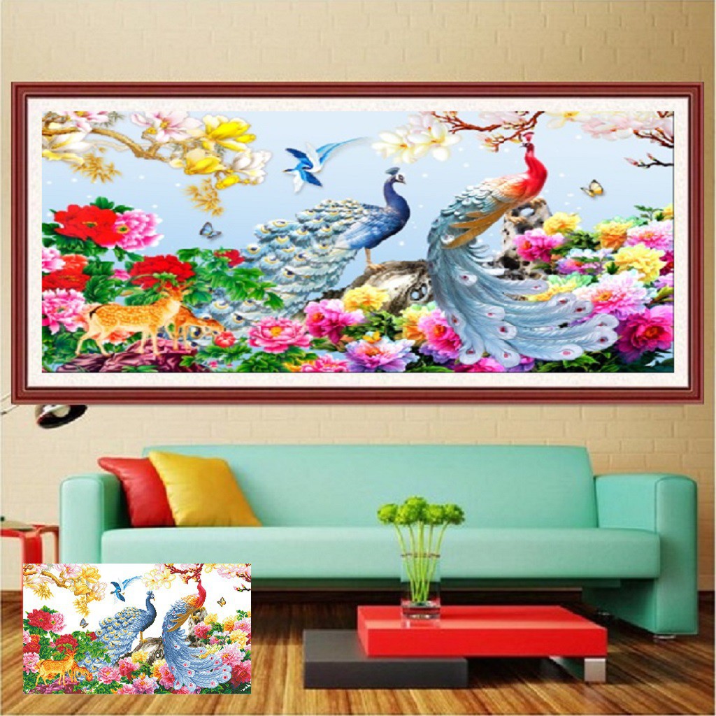 Tranh Đính Đá CÔNG ĐẮC LỘC TOÀN GIA (ĐÁ ABC CAO CẤP). Kích Thước: 1m20 x 59cm