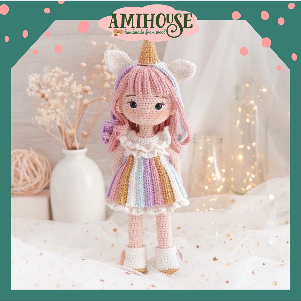 Búp bê len Sofia dễ thương, Búp bê móc len Handmade, 100% sợi cotton đáng yêu - Ami House