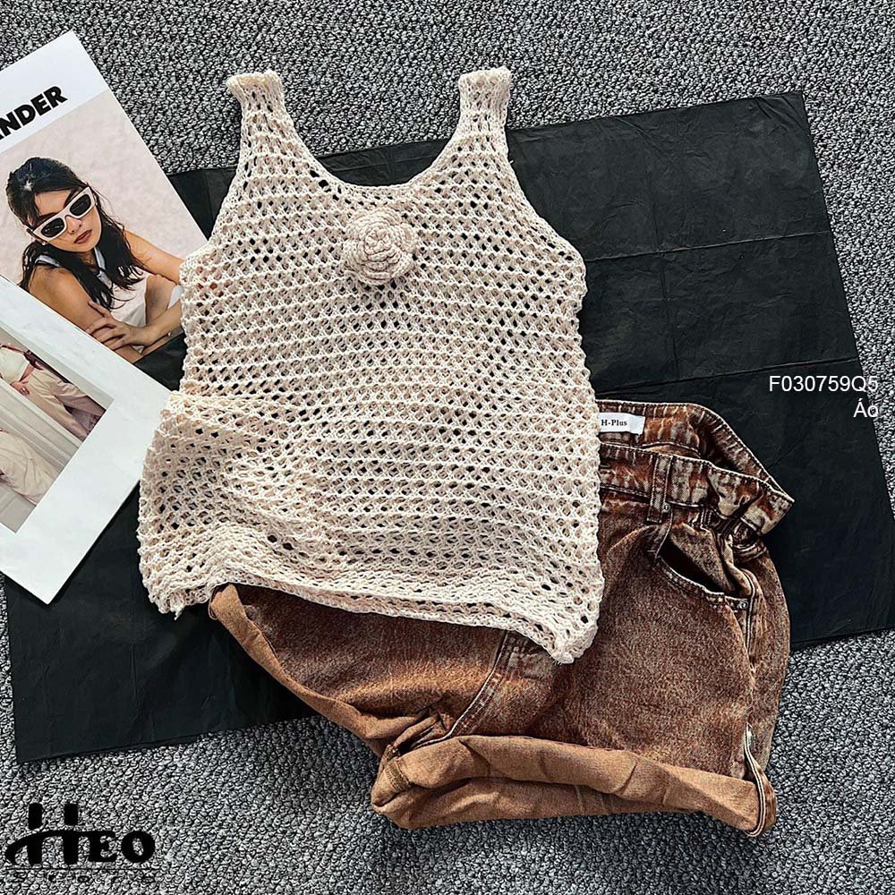 Áo len kiểu lưới ngực đính hoa sát nách hàng QC!