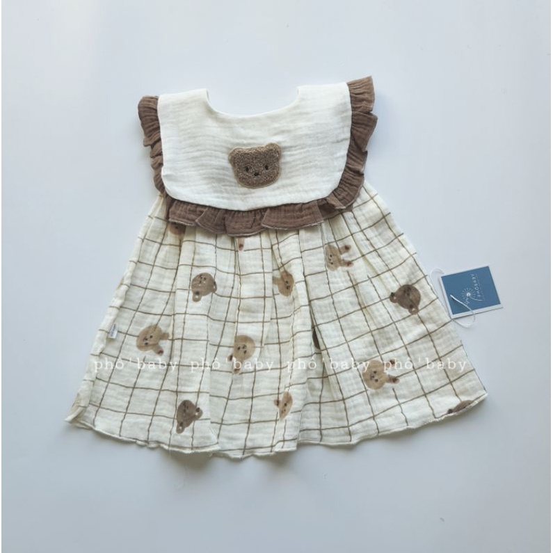 bộ gấu/yếm vải xô muslin mềm mịn thấm hút cho bé gái