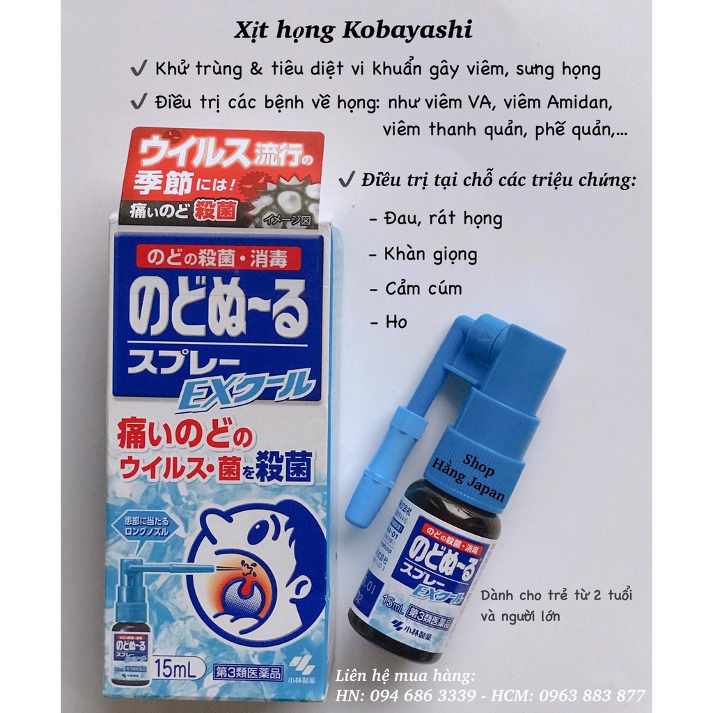 Xịt họng Kobayashi 15ml Nhật Bản cho bé và người lớn