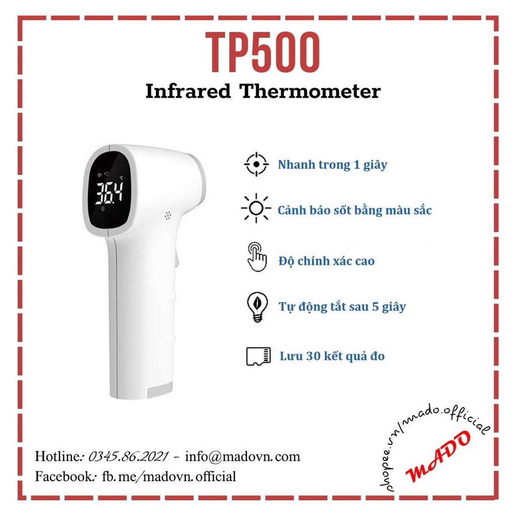 Nhiệt kế hồng ngoại đo trán CONTEC TP500 - Nhiệt kế điện tử đo nhiệt độ sữa, nước không tiếp xúc - Máy đo thân nhiệt