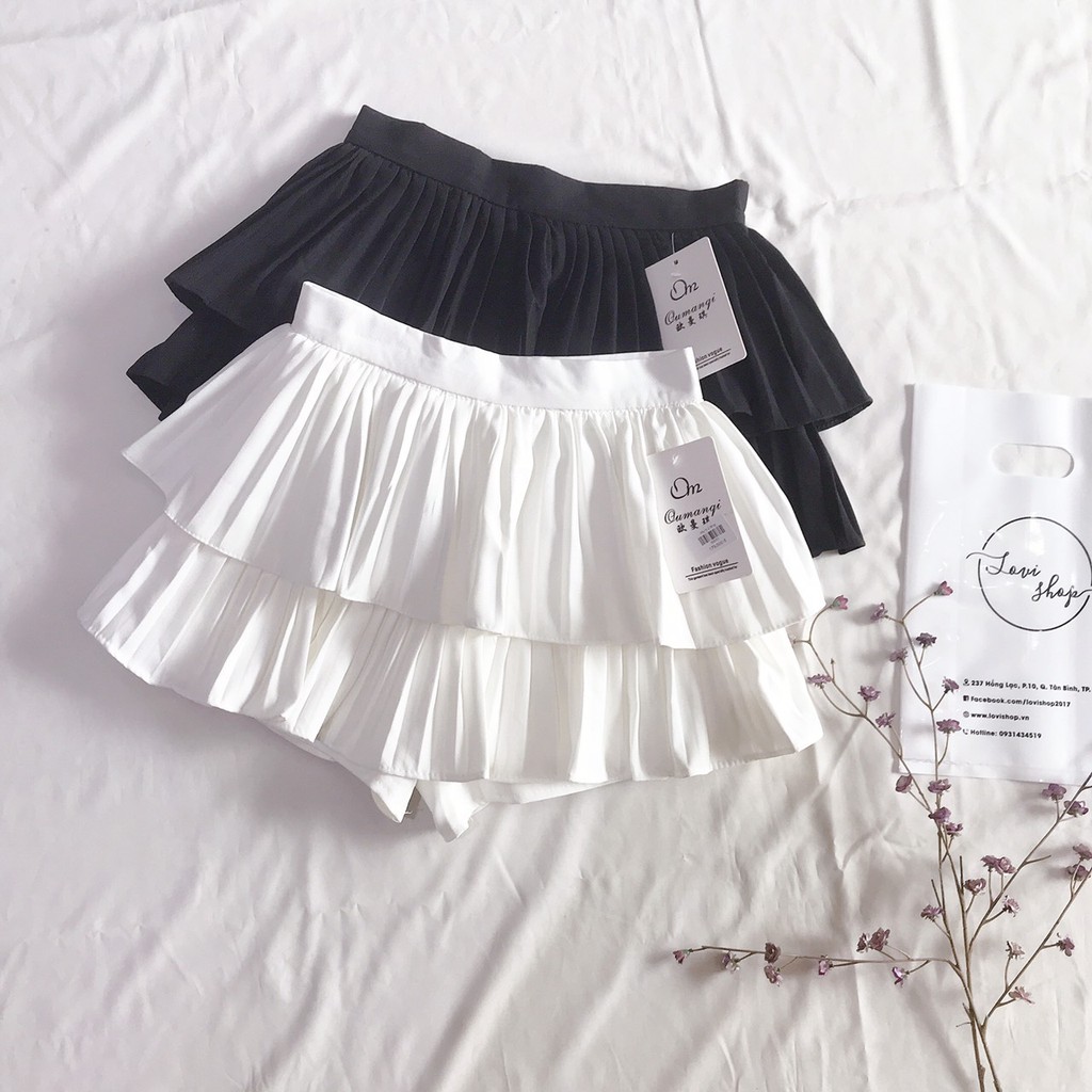 Chân váy ly 2 tầng dáng ngắn 4 màu Lovi