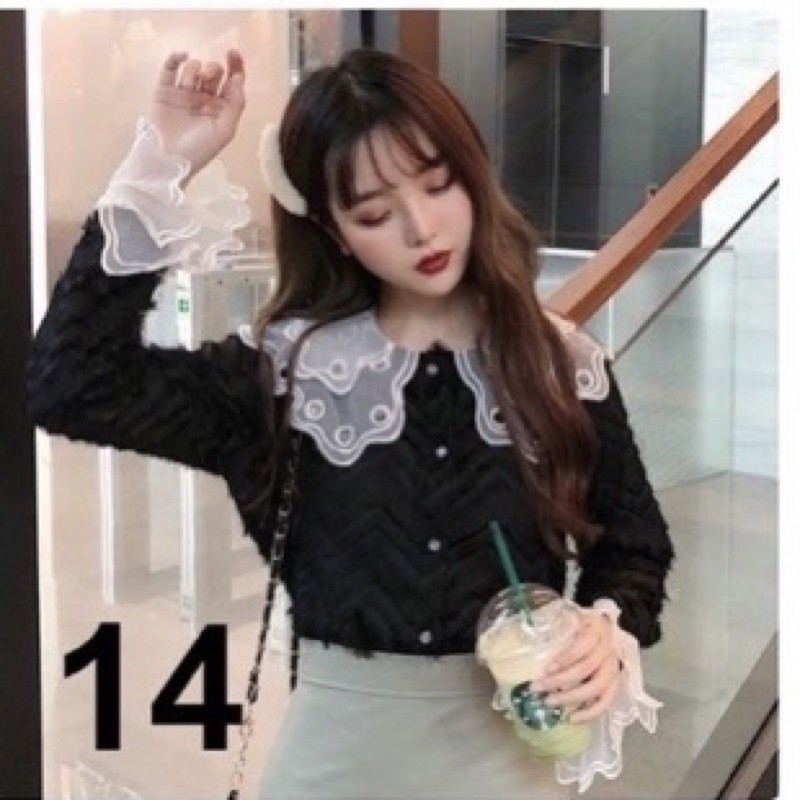 Áo kiểu dài tay cổ bèo hàn quốc 14(ảnh thật +video)