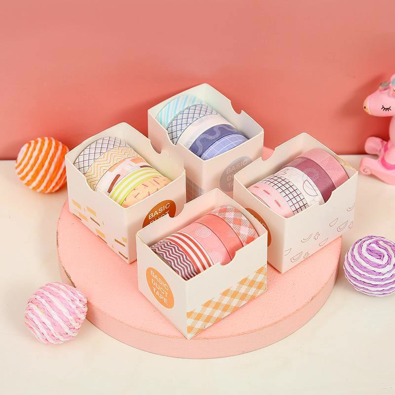 Set 5 cuộn băng keo giấy nhiều màu sắc để trang trí nhật ký