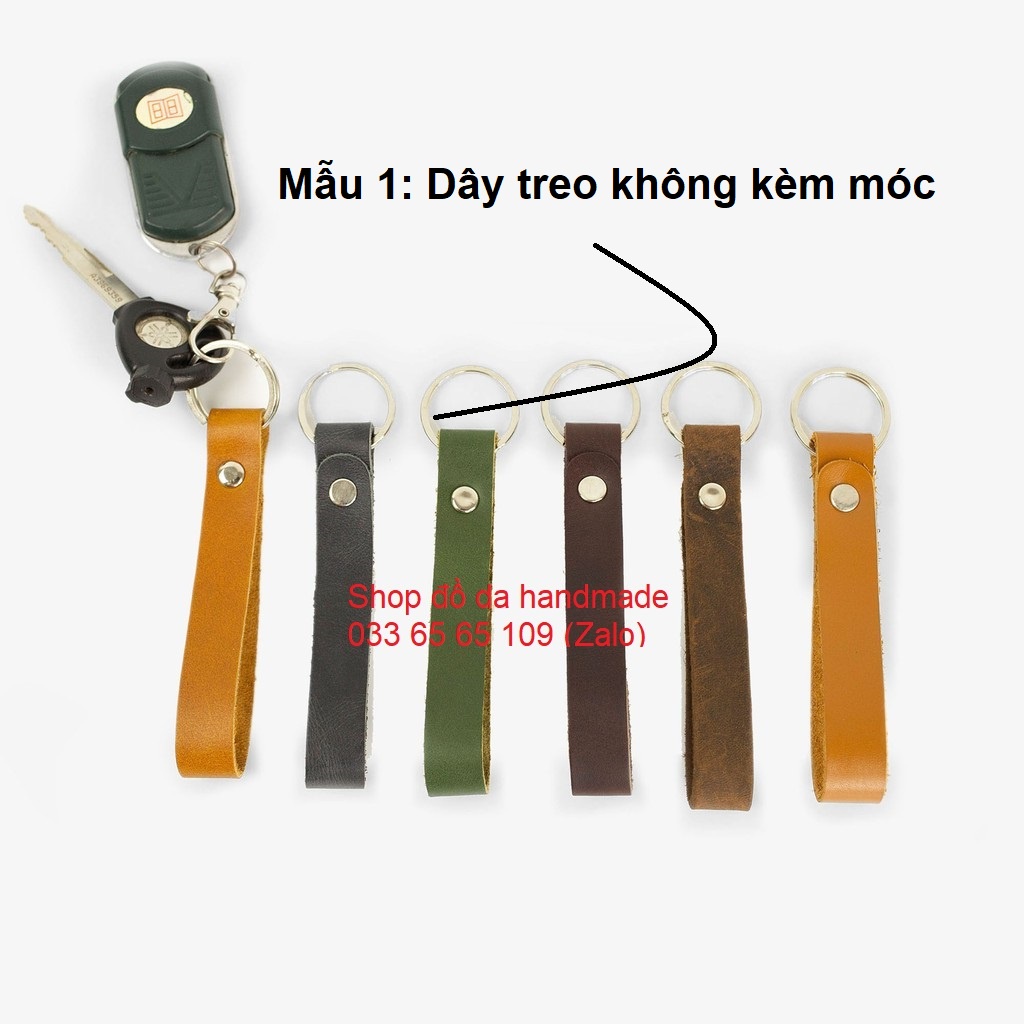 Móc dây da treo chìa khóa, móc khóa da bò thật, móc treo chìa khóa đủ mầu - da bò handmade khắc tên