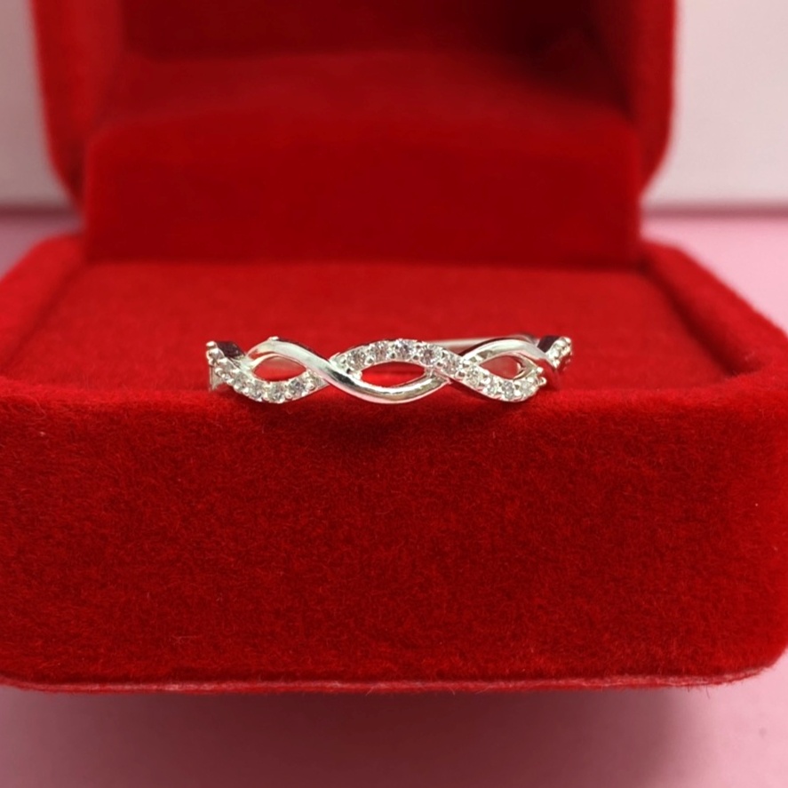 Nhẫn hở bạc ta kiểu xoắn đính đá, nhẫn nữ free size phong cách trẻ trung - Trang sức bạc Evasilver